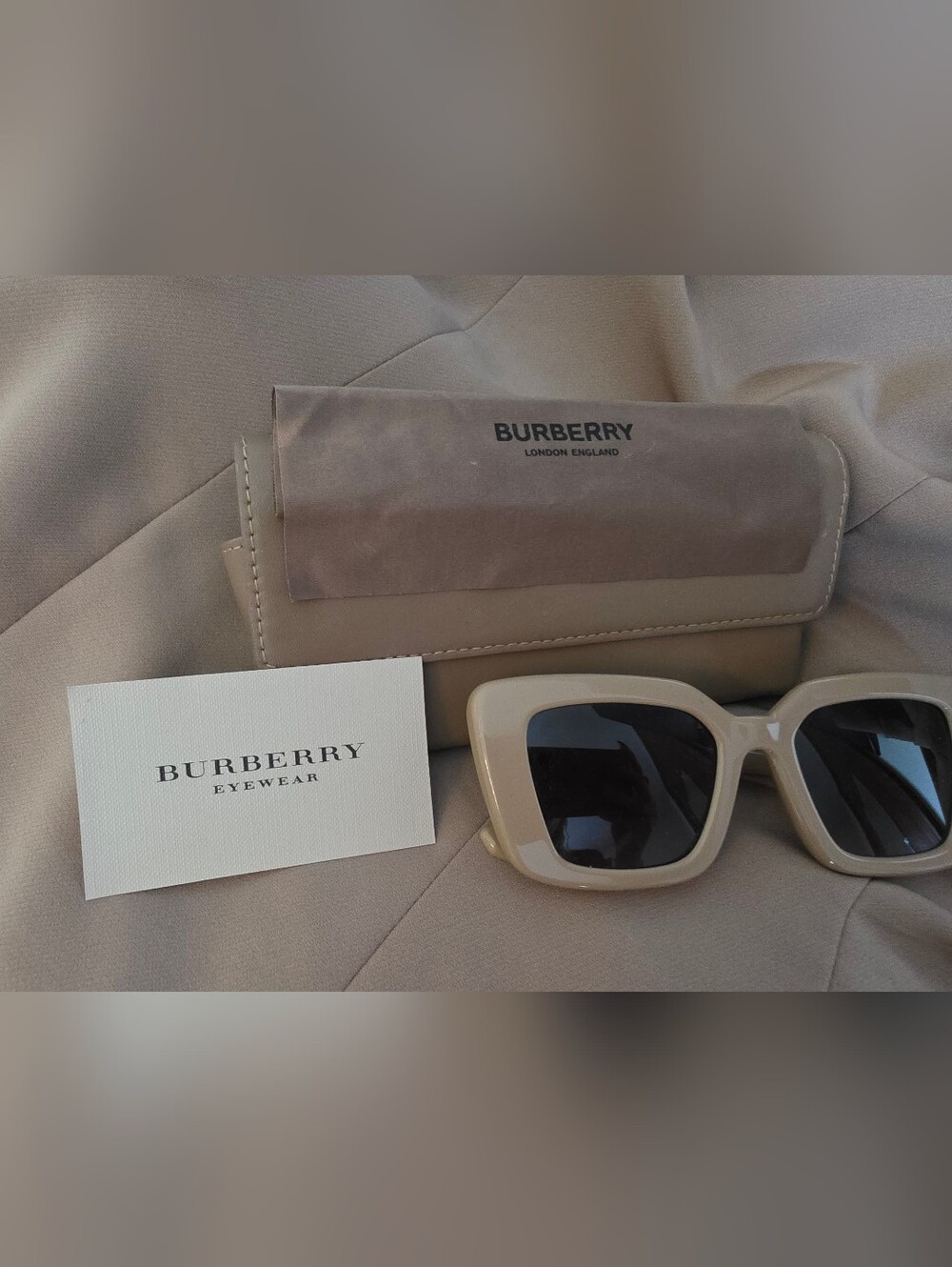 Burberry Tan Leather Eyewear Case with Branded Cloth